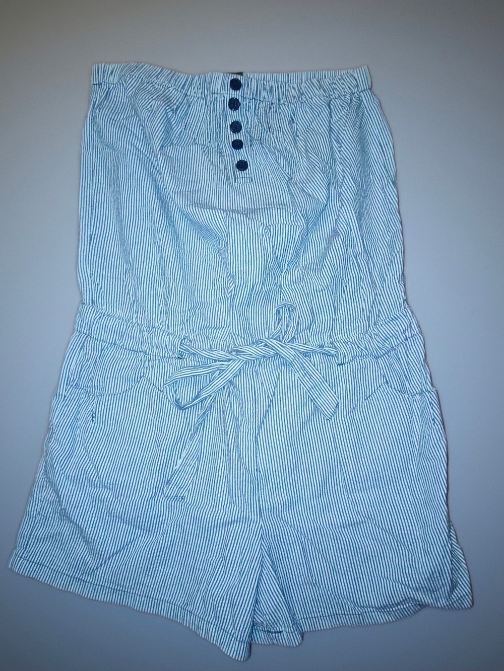 Dots Blue White Striped Strapless Shorts Romper